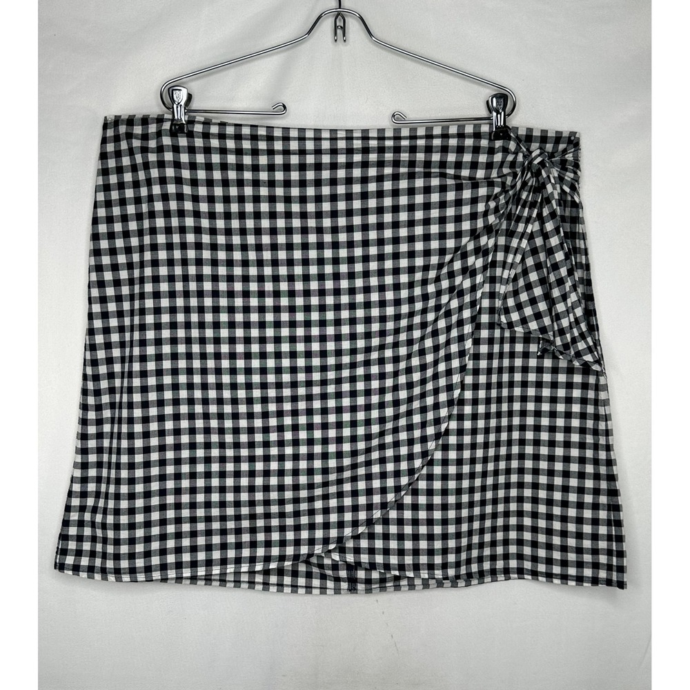 Loft Plus Womens Dark Navy White Gingham Wrap Mini Skirt Size 18 Tie Side Cotton